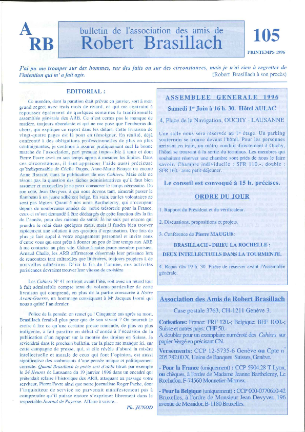 Les Amis de Robert Brasillach - Bulletin 105